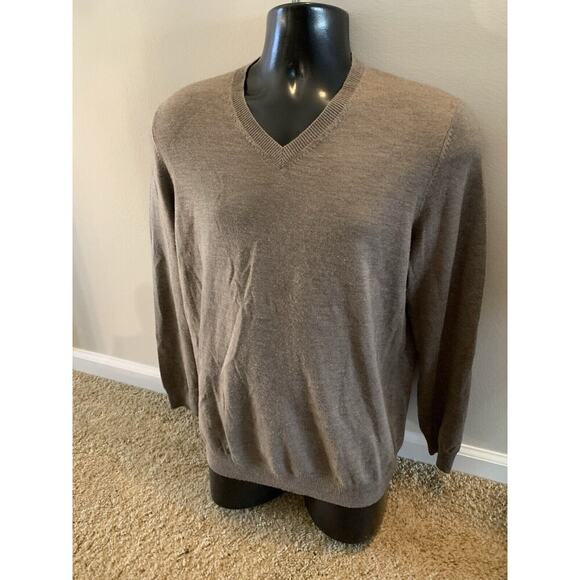 Joseph Abboud Sweater Medium Brown Extra Fine Merino Wool V-Neck Soft Men's - Picture 3 of 9